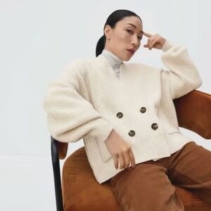 Everlane Felted Wool Cream Double-Breasted Cardigan Medium